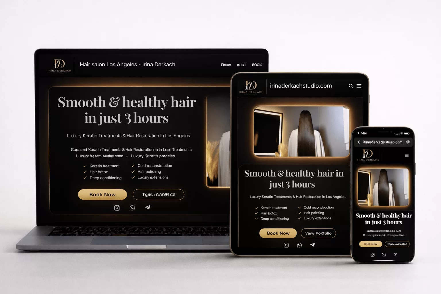 Website des Premium Beauty Studios Irina Derkach in Los Angeles