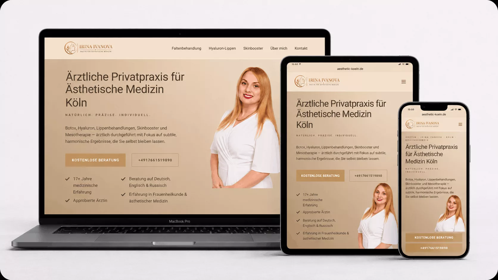 Website der ärztlichen Privatpraxis Irina Ivanova in Köln auf mehreren Geräten