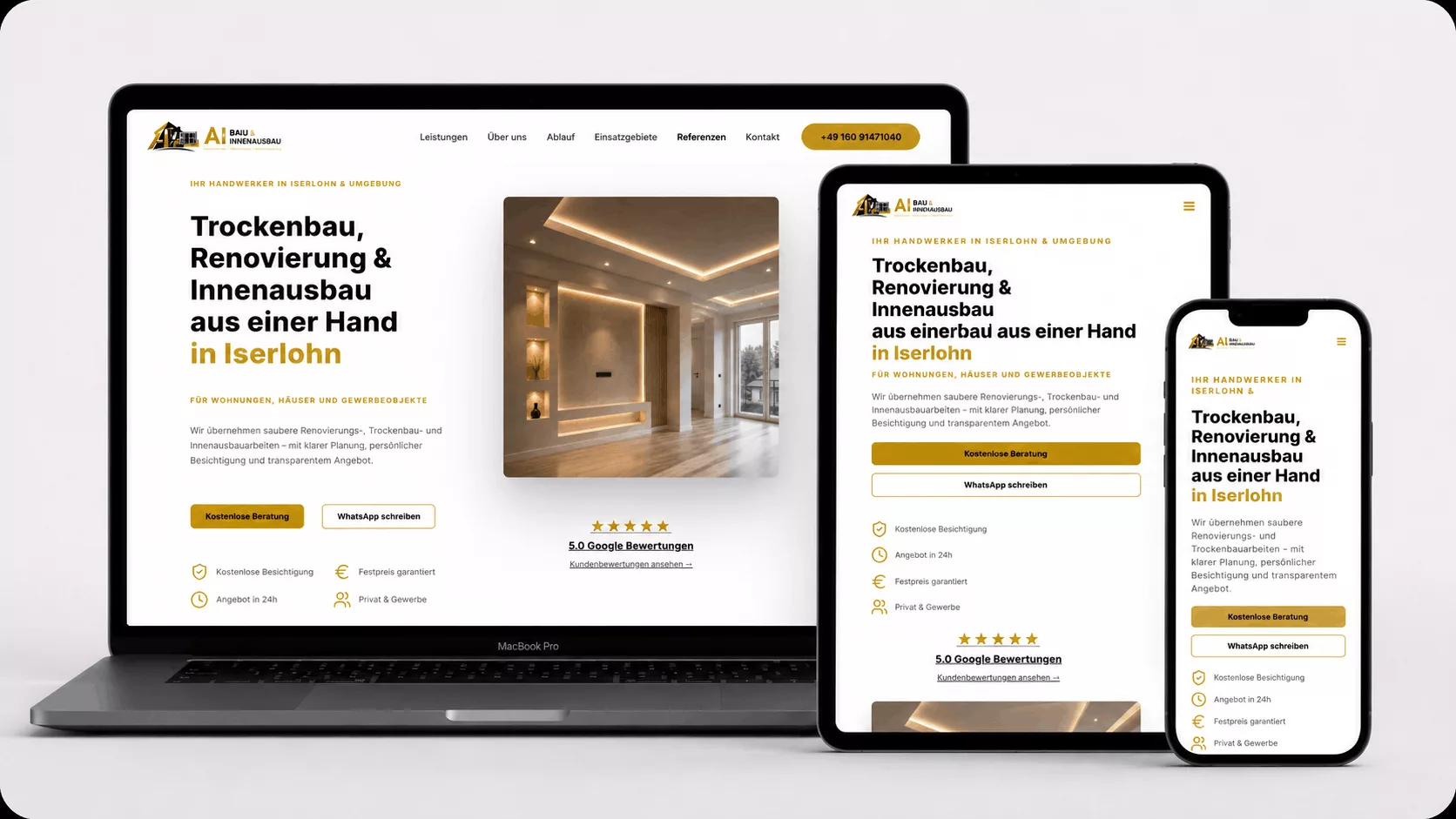 Website für AI Bau und Innenausbau aus Iserlohn