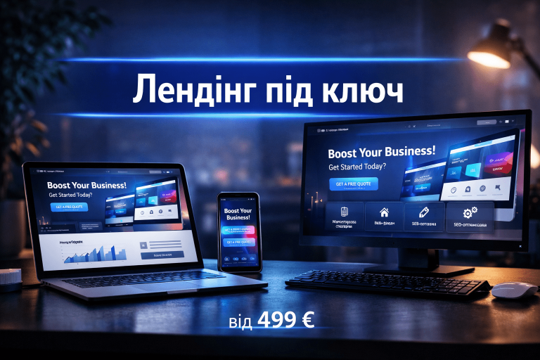 Лендінг сторінка під ключ від 499 € — професійна розробка landing page для бізнесу з SEO-оптимізацією