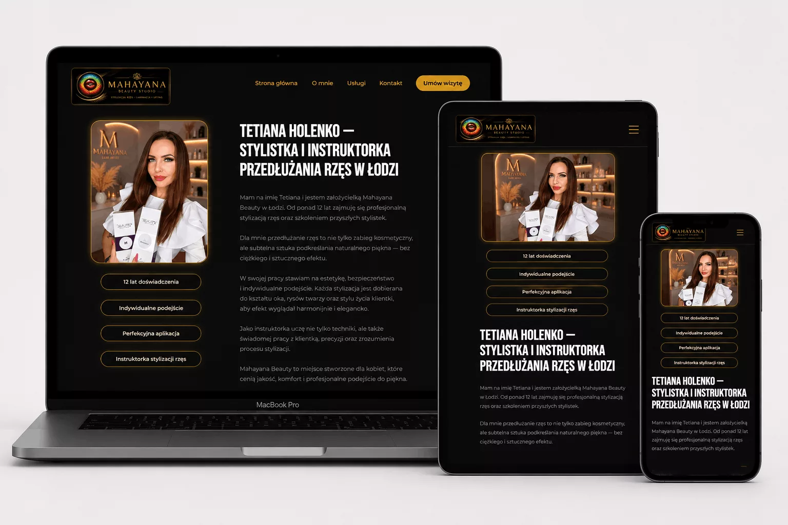 Website des Wimpern- und Beauty-Studios Mahayana in Polen